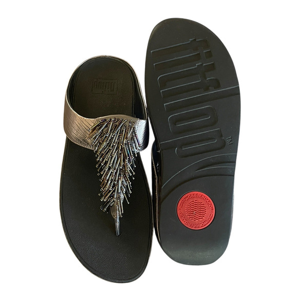 FITFLOP Womens US 10/EU 42 Beaded Pewter Slip-On Comfort Flip Flop Thong Sandals - Picture 7 of 7